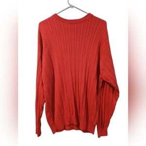 ANDEAN Mens Red 100% Pima Cotton Cable Knit Sweater Large